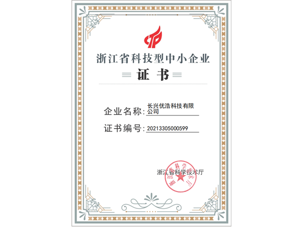 Zhejiang Province Small and Medium sized Technology Enterprise Certificate