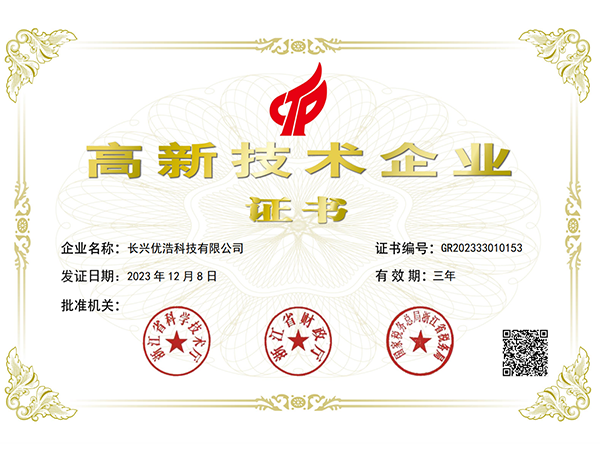 High tech Enterprise Certificate